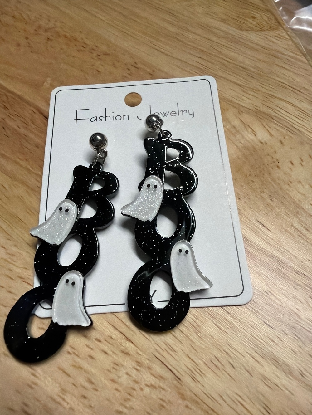 Halloween BOO Ghost Earrings - Black with White Ghost Charms, New with Tags